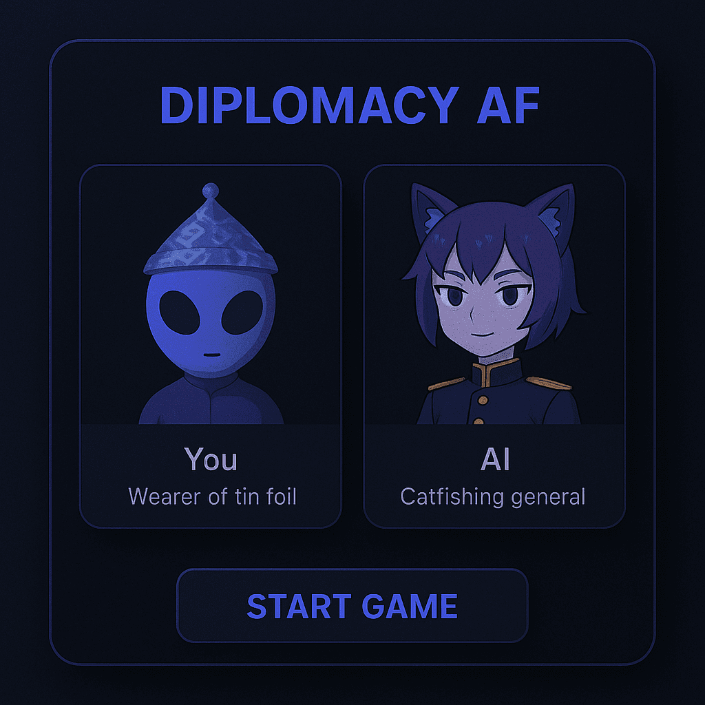Sleek game interface mockup for Diplomacy AF